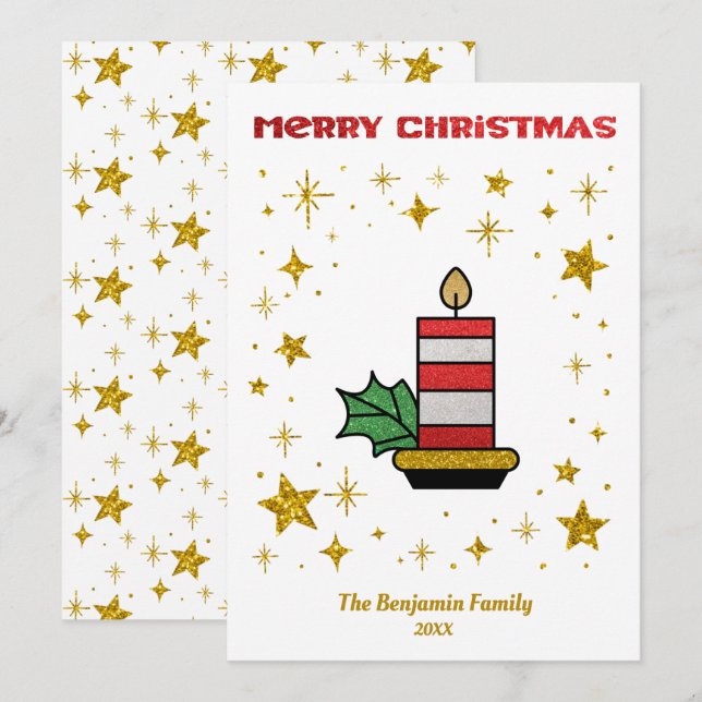 Cartão De Festividades Feliz Natal Dourado Feriado Glitter Personalizado (Frente/Verso)