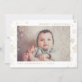 Cartão De Festividades Feliz Natal Dourado Flocos de Neve Foto Personaliz