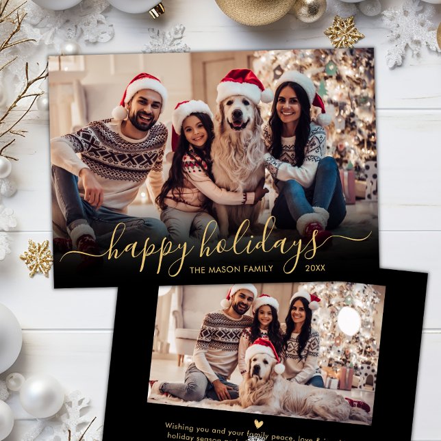 Cartão De Festividades Feliz Natal Dourado Script 2 Foto Natal (Criador carregado)