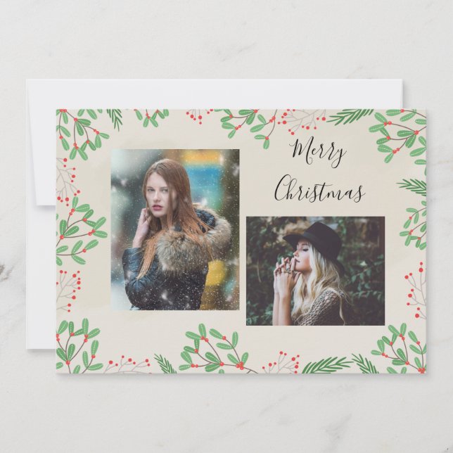 Cartão De Festividades Feliz Natal Duas Fotos (Frente)