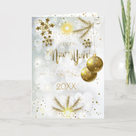 Cartão De Festividades Feliz Natal e Ano Novo! 20XX Luxo Dourado