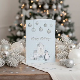 Cartão De Festividades   Feliz Natal e Ano Novo Animais Árticos de Invern