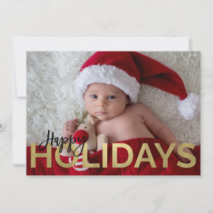 Cartão De Festividades FELIZ NATAL E ANO NOVO Dourado e Preto Moderno Fot