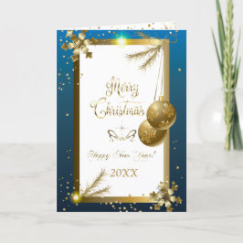 Cartão De Festividades Feliz Natal e Ano Novo! Dourado luxo 20XX