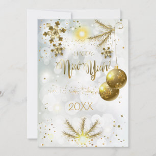 Cartão De Festividades Feliz Natal e Ano Novo! Dourado luxo 20XX