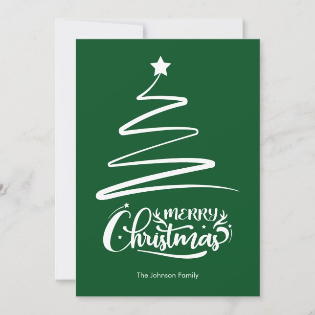 Cartão De Festividades Feliz Natal E Carta De Natal Verde De Árvore (Frente)