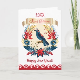 Cartão De Festividades Feliz Natal e Feliz Ano Novo! 2027 Pássaro Azul