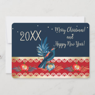 Cartão De Festividades Feliz Natal e Feliz Ano Novo! 2027 Pássaro Azul