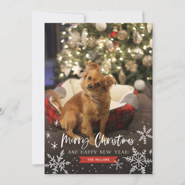 Cartão De Festividades Feliz Natal e Feliz ano novo Flocos de Neve (Frente)