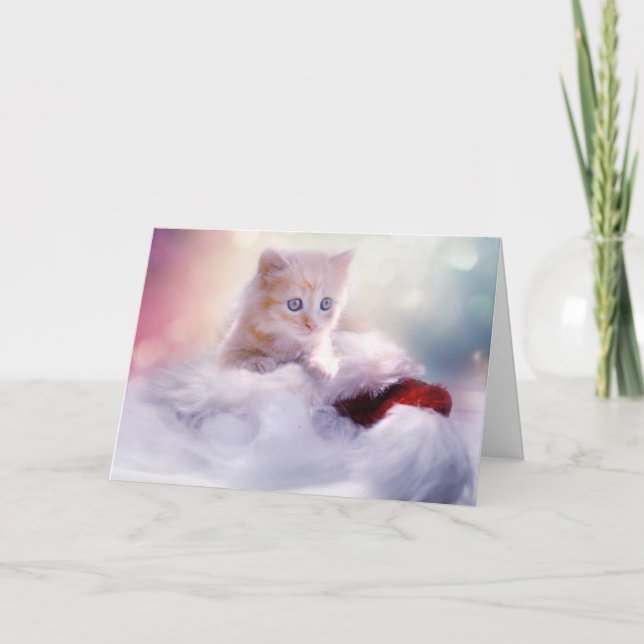 Cartão De Festividades Feliz Natal e Feliz ano novo Kitten Card (Frente)