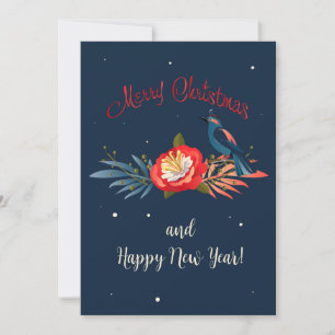 Cartão De Festividades Feliz Natal e Feliz Ano Novo! Pássaro Azul 2025
