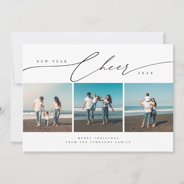 Cartão De Festividades Feliz Natal e Foto de praia Feliz ano novo (Frente)