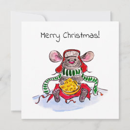Cartão De Festividades Feliz Natal e Mouse de Queijo Feliz ano novo