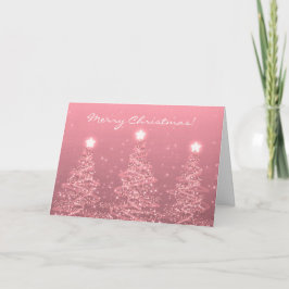 Cartão De Festividades Feliz Natal Elegante Árvores Espelhantes Rosa Dour