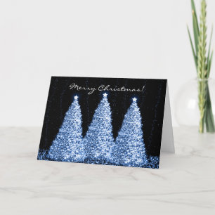 Cartão De Festividades Feliz Natal Elegante Árvores Sparkle Azul