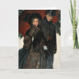 Cartão De Festividades Feliz Natal Elegante Casal Vintage caminhando