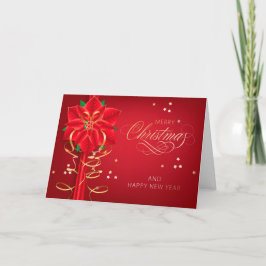 Cartão De Festividades Feliz Natal Elegante Flor de Poinsettia Vermelha