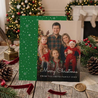 Cartão De Festividades Feliz Natal Elegante Foto da Família com Letra Bra