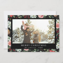 Cartão De Festividades Feliz Natal Elegante - Foto Floral Escura