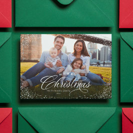 Cartão De Festividades Feliz Natal elegante foto horizontal vermelha