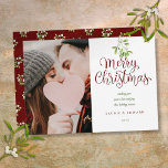 Cartão De Festividades Feliz Natal Elegante MistletoCasais Foto<br><div class="desc">Bonito melodia embebida em aquarela sobre a escrita musical Típica de Natal feliz nestes cartões de natal elegantes. Personalize a mensagem,  foto,  nomes e data. Projetado por Thisnotme©</div>