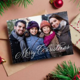 Cartão De Festividades Feliz Natal elegante roteiro um foto neve