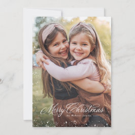 Cartão De Festividades Feliz Natal elegante roteiro vermelho uma foto nev