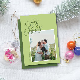 Cartão De Festividades Feliz Natal Elegante Script Uma Foto Verde