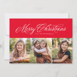 Cartão De Festividades Feliz Natal elegante três foto vermelho
