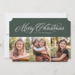Cartão De Festividades Feliz Natal elegante três fotos verde