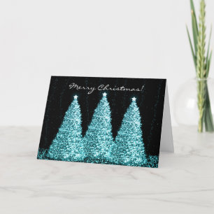 Cartão De Festividades Feliz Natal Elegante Turquesa Sparkle Trees