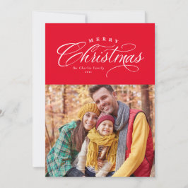 Cartão De Festividades Feliz Natal elegante vermelho uma foto