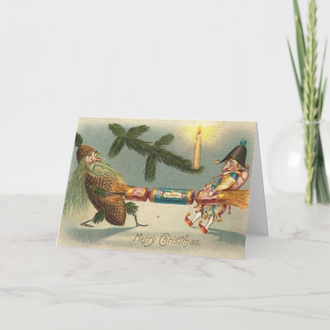 Cartão De Festividades Feliz Natal Elves Brincando (Frente)