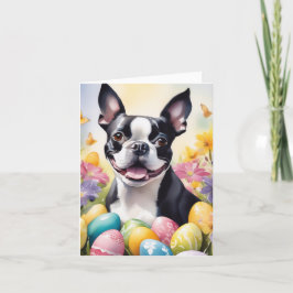 Cartão De Festividades Feliz Natal em Boston Terrier