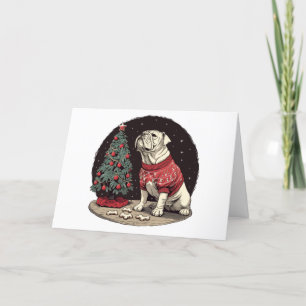 Cartão De Festividades Feliz Natal em Inglês Buldogue Árvore de Natal