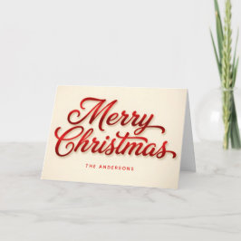Cartão De Festividades Feliz Natal em Letra Cursiva Vermelha Veludo Retrô