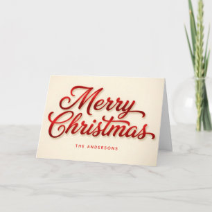 Cartão De Festividades Feliz Natal em Letra Cursiva Vermelha Veludo Retrô