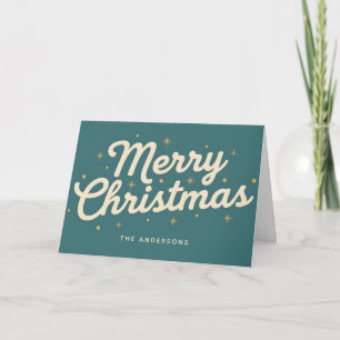 Cartão De Festividades Feliz Natal em Letra de Estrela do Meio do Século