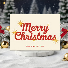 Cartão De Festividades Feliz Natal em Letra de Estrela Explosiva de Meado