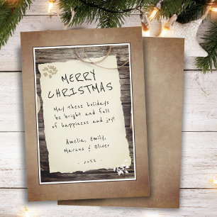 Cartão De Festividades Feliz Natal em Letra de Papel Antigo de Madeira Rú