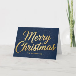 Cartão De Festividades Feliz Natal em Midnight Blue Retro Script
