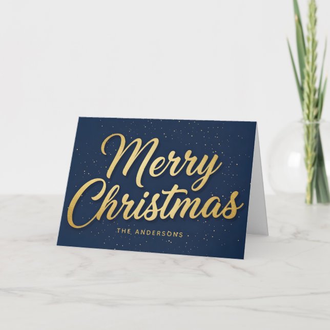 Cartão De Festividades Feliz Natal em Midnight Blue Retro Script (Frente)