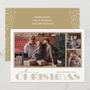 Cartão De Festividades Feliz Natal em Ouro com Múltiplas Fotos