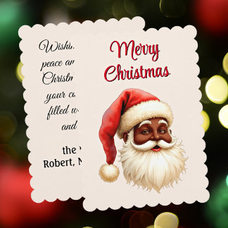 Cartão De Festividades Feliz Natal Encantador Papai Noel Afro-Americano