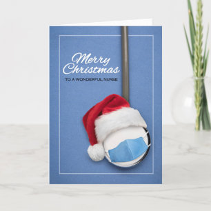 Cartão De Festividades Feliz Natal Enfermeira Chapéu de Papai Noel e Másc