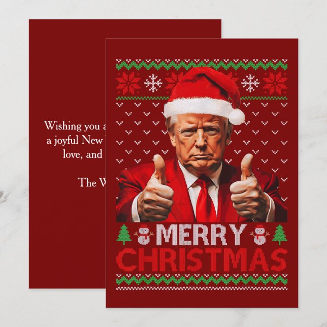 Cartão De Festividades Feliz Natal Engraçado Trump Santa Hat Ugly Xmas (Frente/Verso)