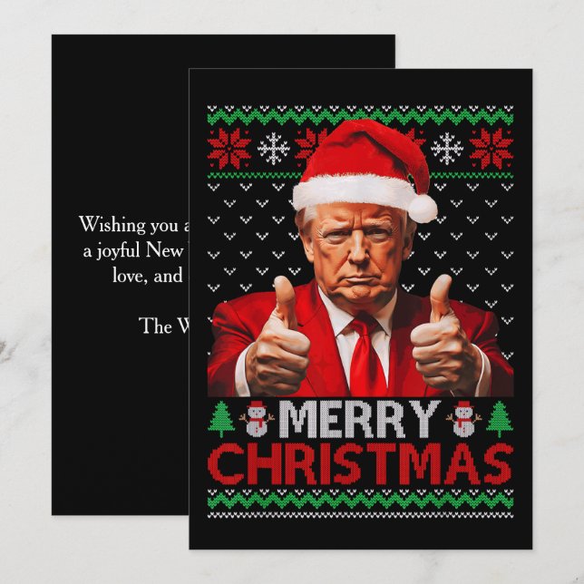 Cartão De Festividades Feliz Natal Engraçado Trump Santa Hat Ugly Xmas (Frente/Verso)