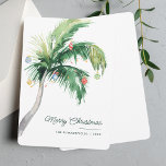 Cartão De Festividades Feliz Natal Família Costeira de Palmeiras<br><div class="desc">Um moderno cartão de saudação simples,  de na moda,  com tipografia moderna e manuscrita com palma de árvore decorada. Personalize facilmente esta placa clicando no botão "Personalizar".</div>