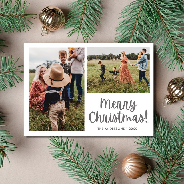 Cartão De Festividades Feliz Natal - Família de Fotos de Pássaros Botânic (Merry Christmas Botanical Bird Two Photo Family Holiday Card)