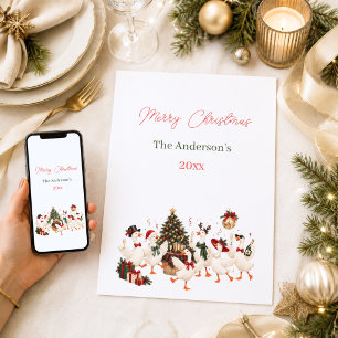 Cartão De Festividades Feliz Natal Família de Gansos Amigos